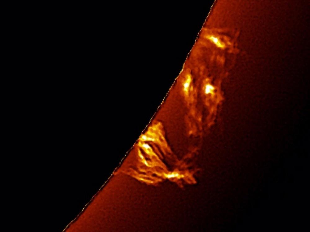 Focus on solar prominences of plasma floating away from the Sun.