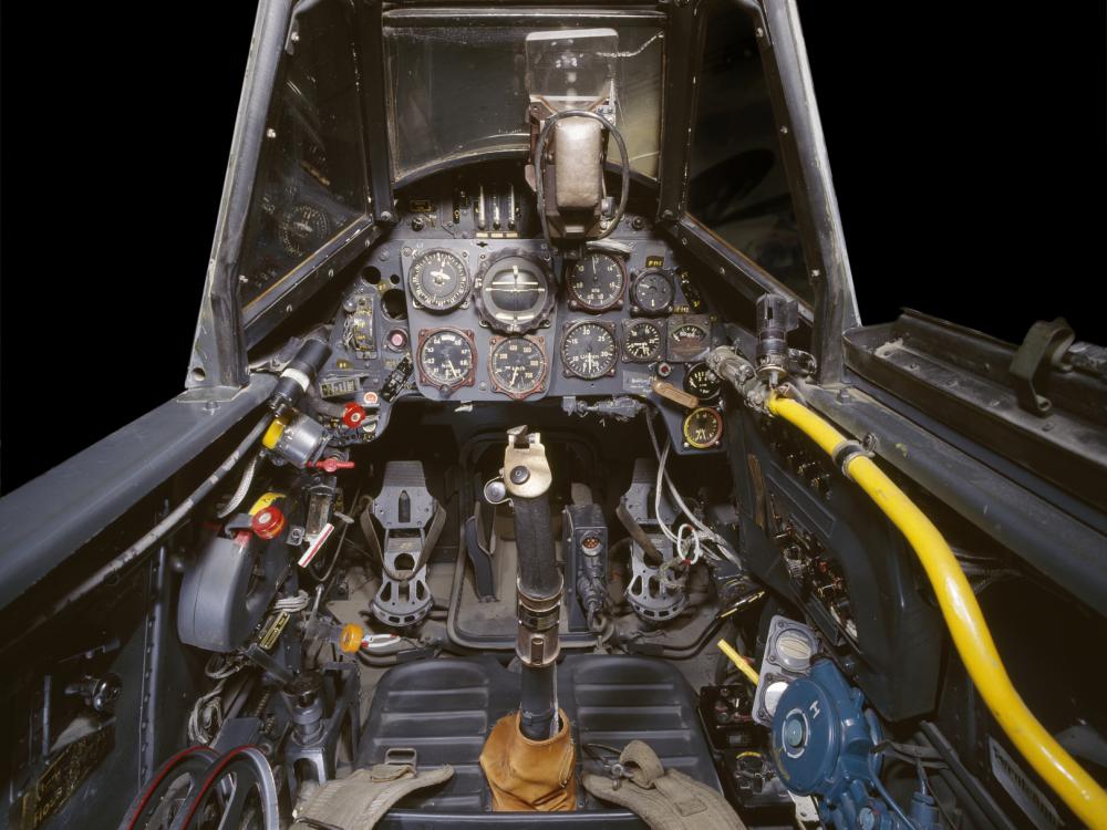 Interior view of cockpit and instrument panels from Messerschmitt Bf 109 aircraft