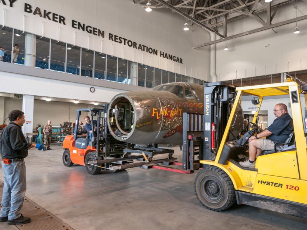 Moving the Martin B-26B Marauder <em>Flak-Bait</em>'s Forward Fuselage