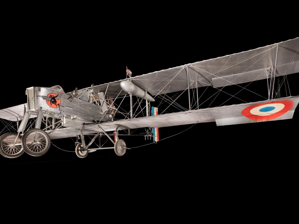 Gray box-shaped Voisin Type 8 biplane