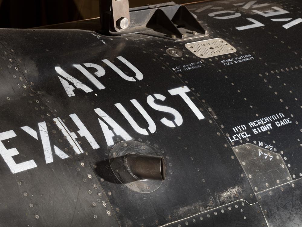 "APU Exhaust" in white lettering on black titanium North American x-15 aircraft