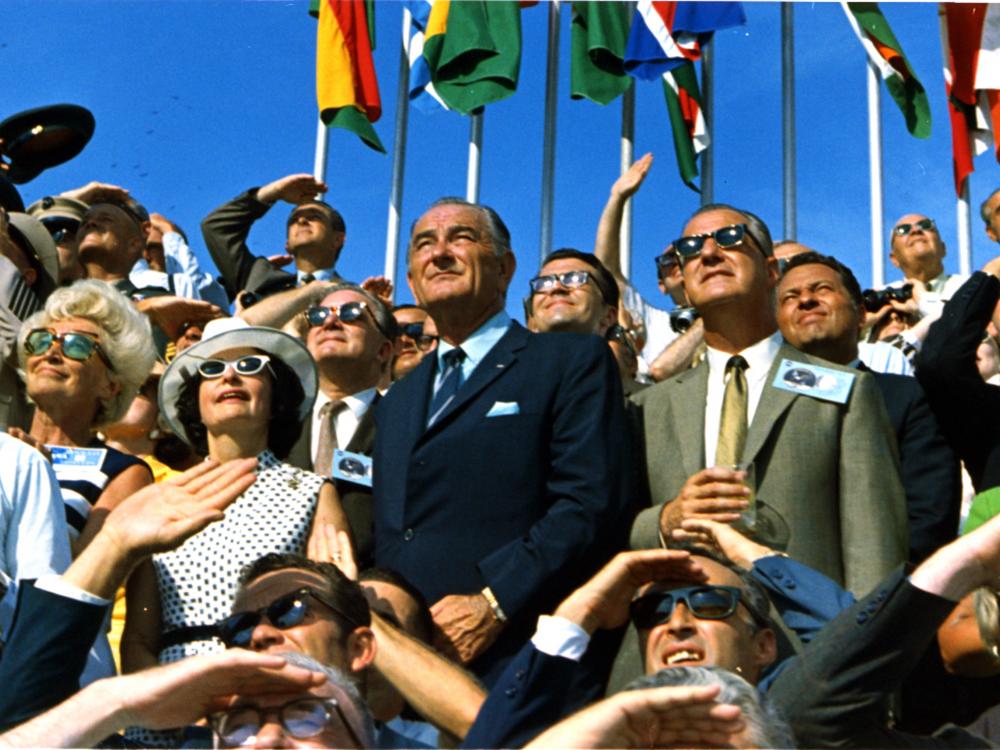 Spiro Agnew and Lyndon Johnson Watch the Apollo 11 Liftoff 
