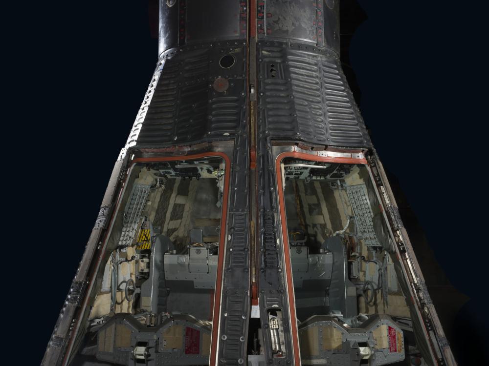 Interior views of the Gemini VII two-man space capsule.