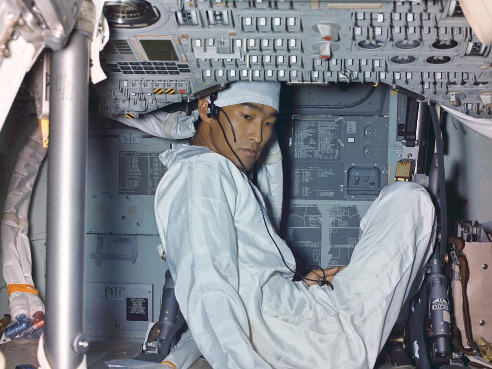 John Hirasaki inside the Apollo 11 Command Module