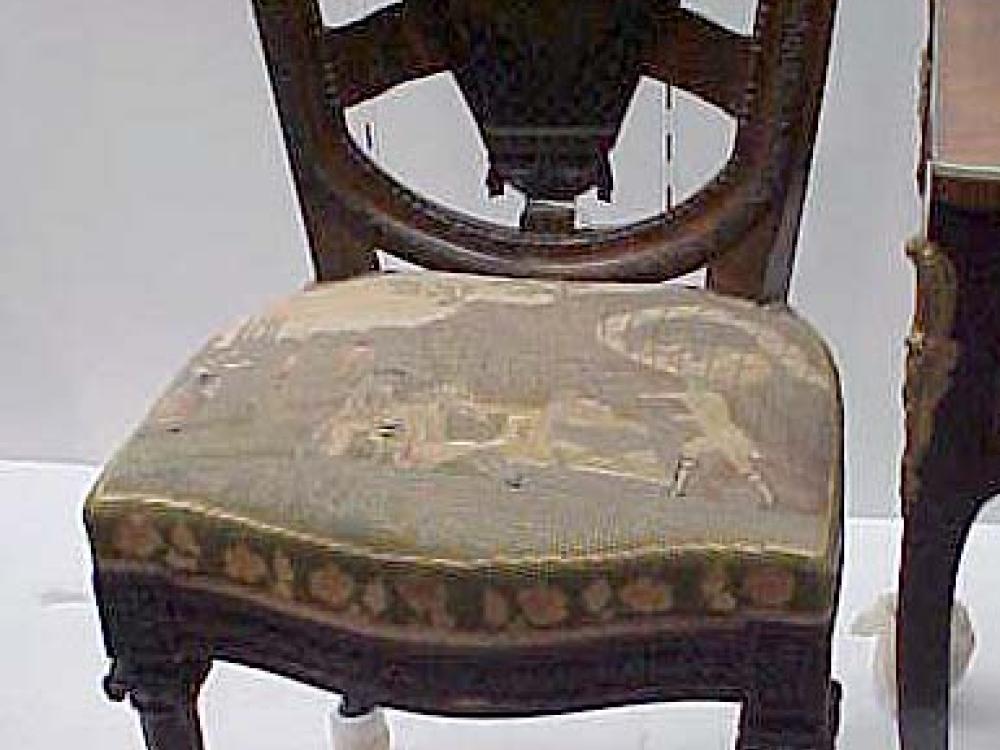 Wooden chair with needlepoint embroidered upholstery of balloon 