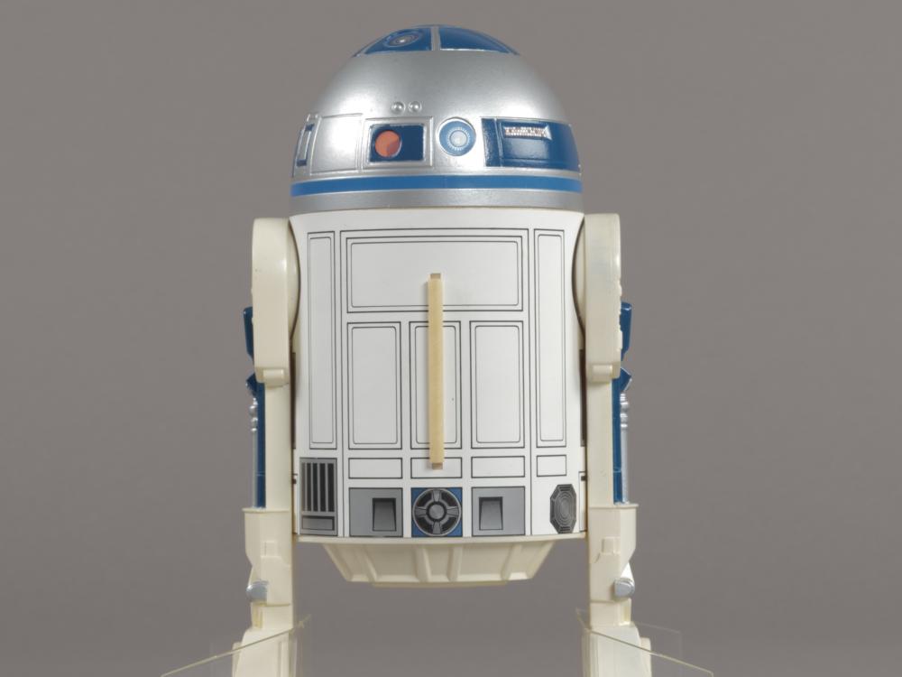 Scale model of the Star Wars movie character R2-D2. 