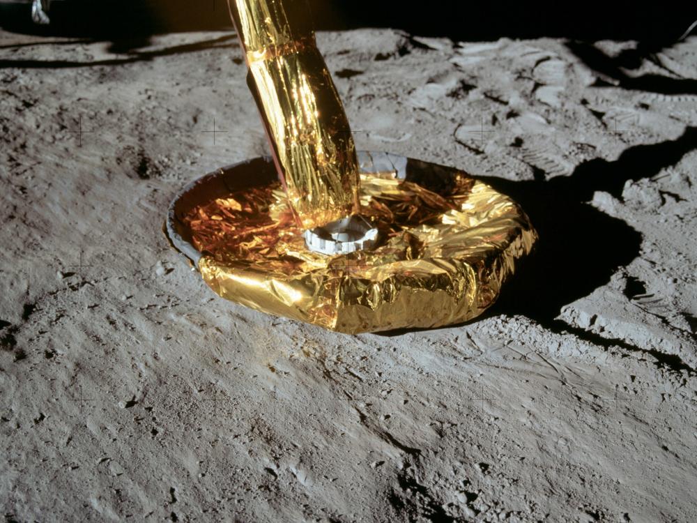 Close up of the circular lunar module foot pad. 