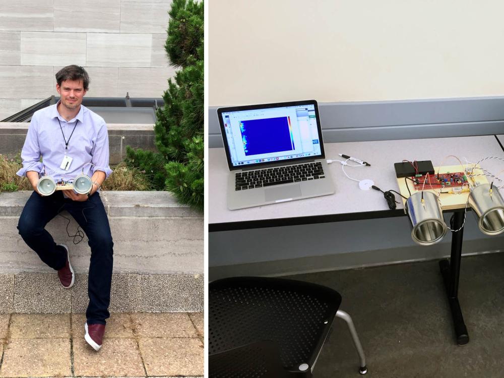 On the left Gareth holding is radar, and on the right the radar and its output.