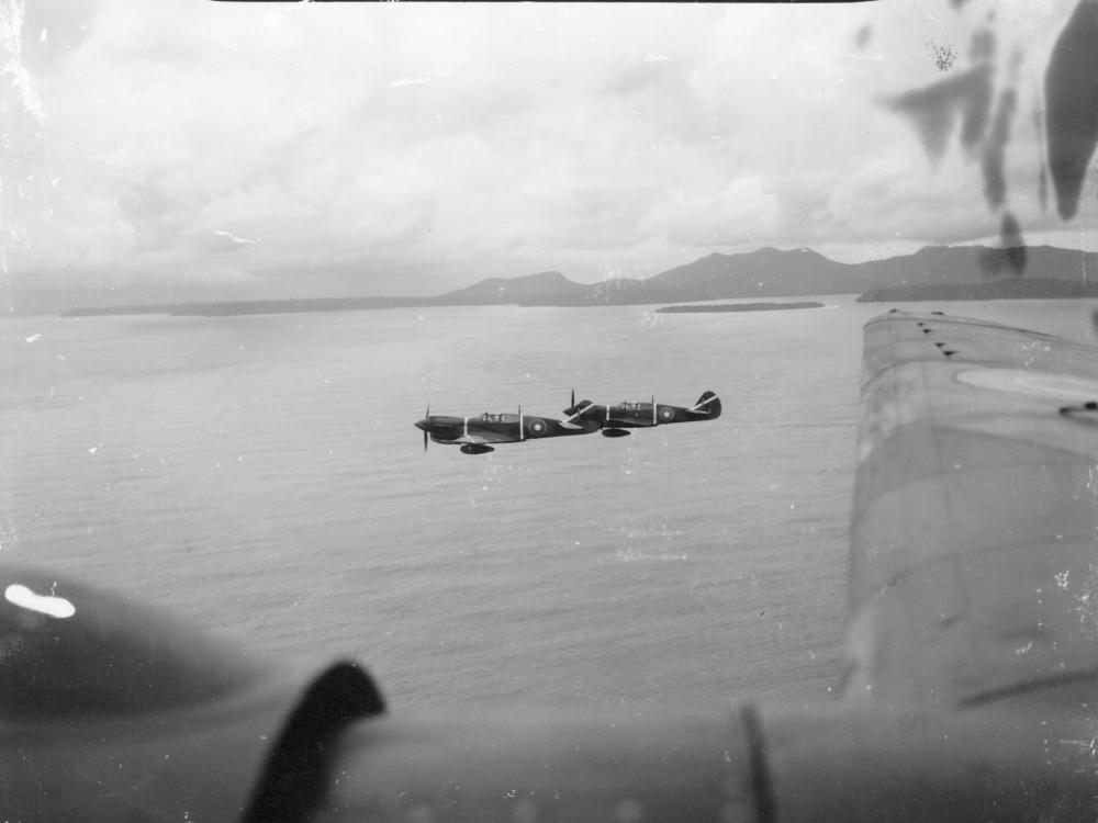 An air to air view of two No. 15 Squadron Kittyhawks