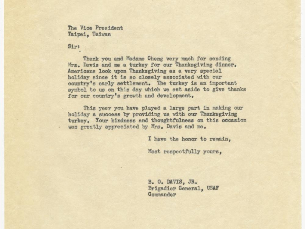 1956 Thank You Letter from Benjamin O. Davis