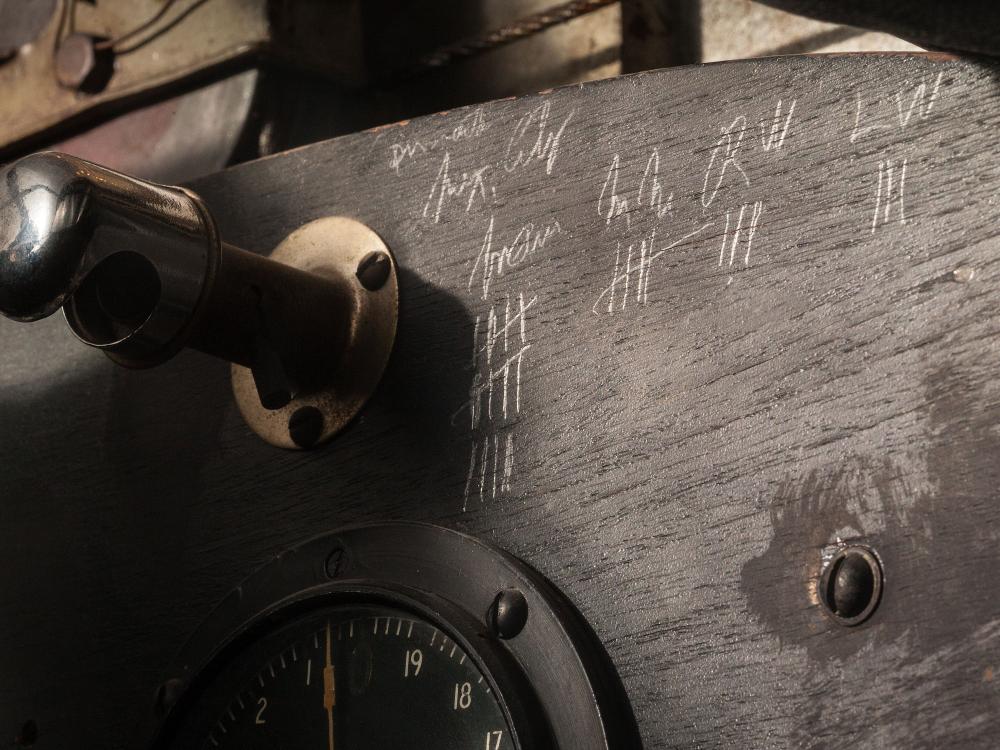 Pencil markings in the cockpit of the Spirit of St. Louis