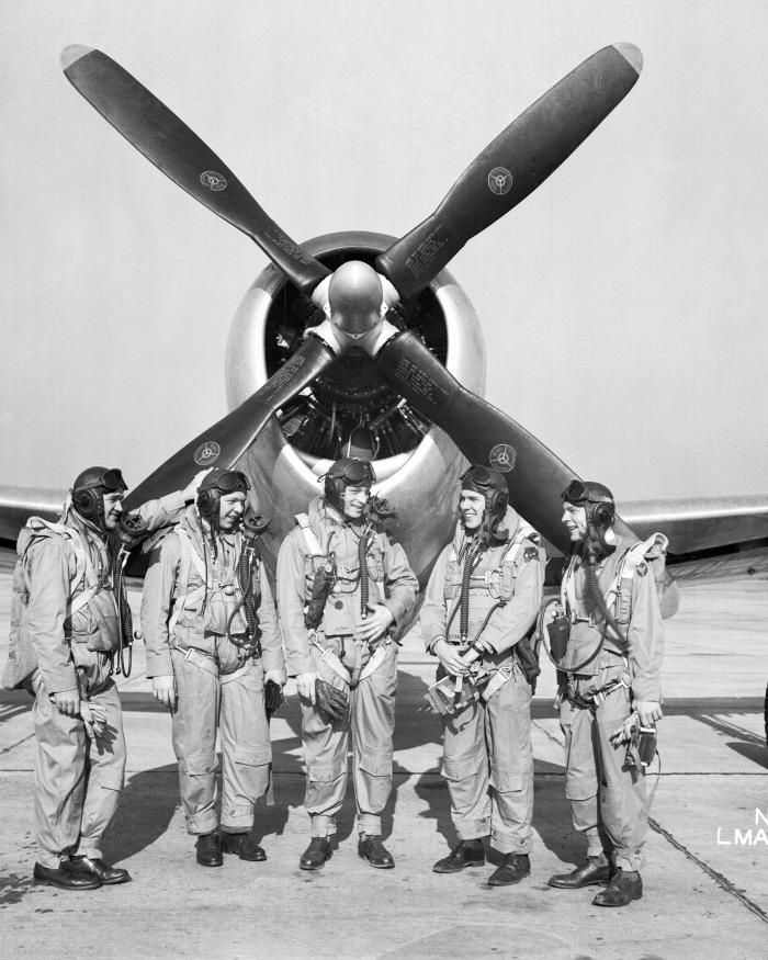 NACA Test Pilots with P-47 Thunderbolt Figher