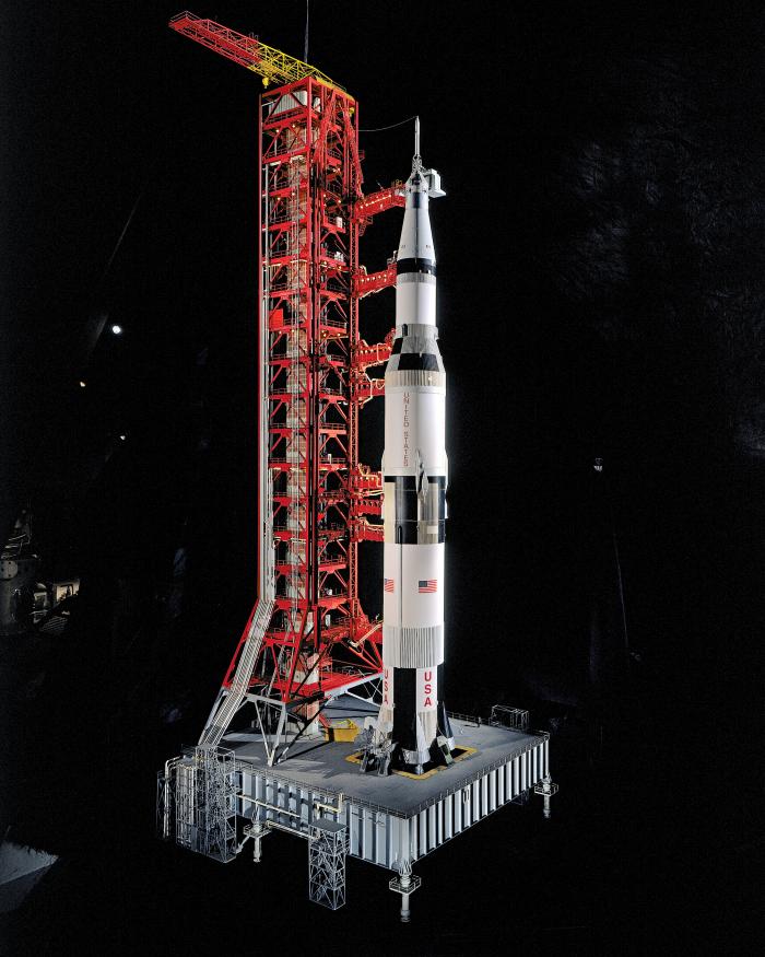 Saturn V rocket model in Apollo to the Moon