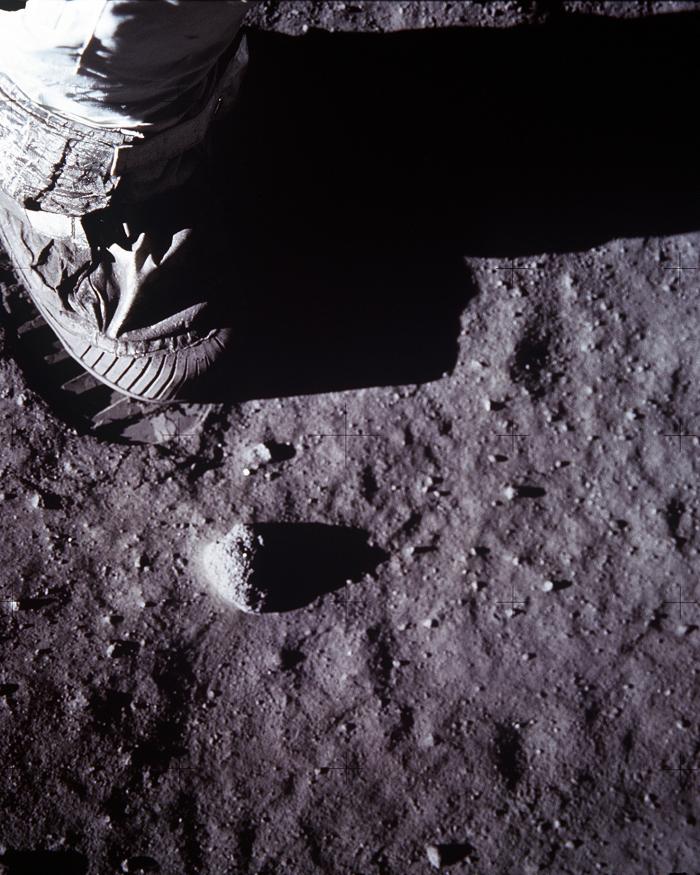 Apollo 11: Close-up of Astronaut's Foot and Footprint in Lunar Soil