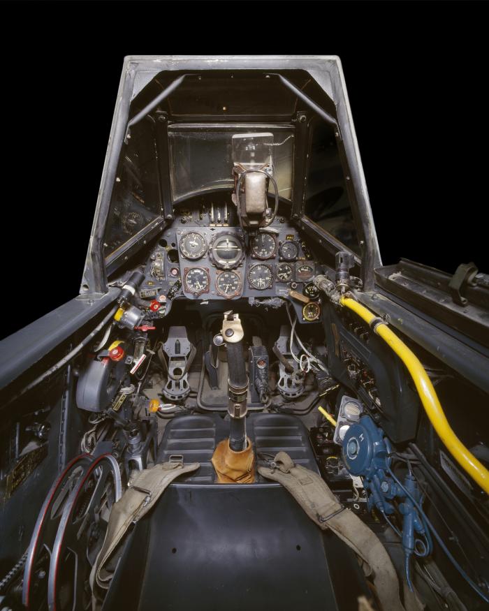 Interior view of cockpit and instrument panels from Messerschmitt Bf 109 aircraft