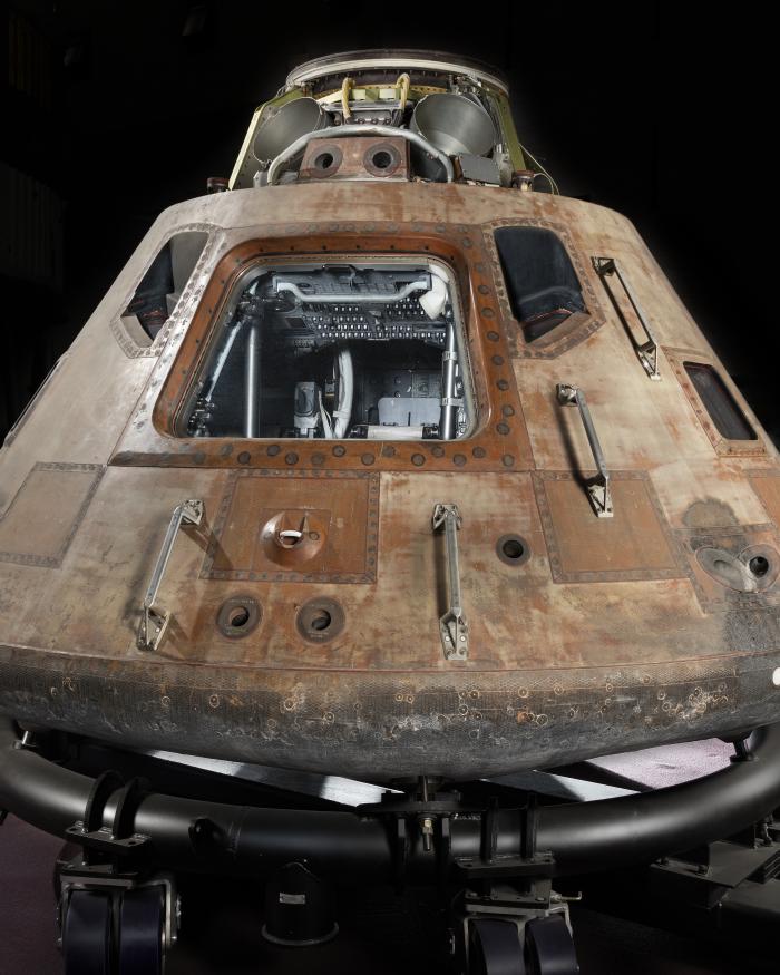 Picture of Apollo 11 Command Module on display.