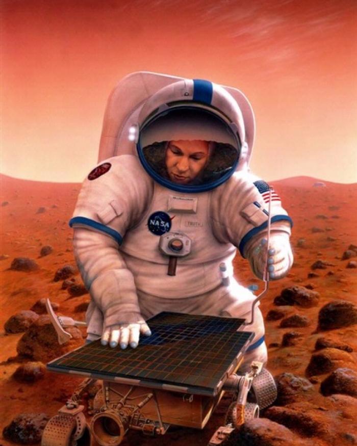 Sojourner and Astronaut on Mars