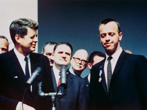 President John F. Kennedy presents award to Alan Shepard