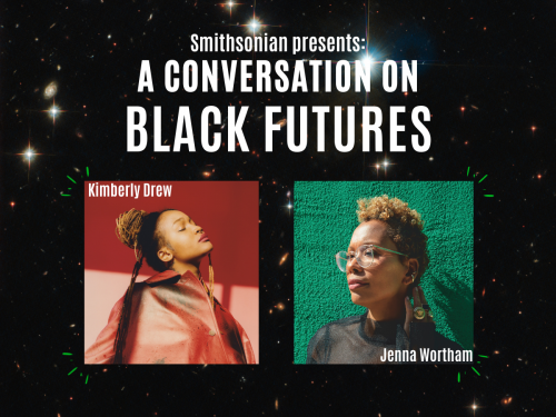 Promotion of "A Conversation on Black Futures" program with the headshots of two African American women