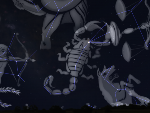 stars in the sky with animal and people shapes over top of the constellations