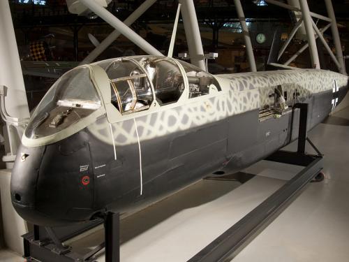 Heinkel 219 aircraft fuselage on display in a museum.