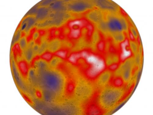 Model of the crustal thickness of the planet Mercury.