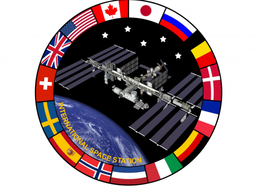 International Space Station surrounded my flags of countries involved 