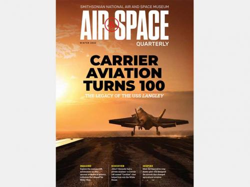 Cover of Air and Space Quarterly airplane on aircraft carrier.