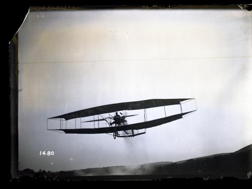 A simple aircraft in the air.