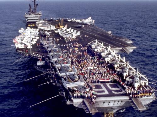 The USS America aircraft carrier at sea.