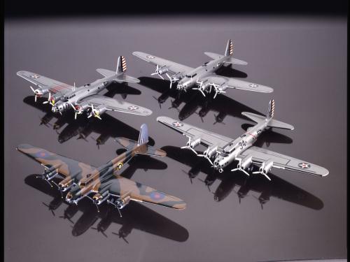 Four Boeing B-17 scale models photographed together