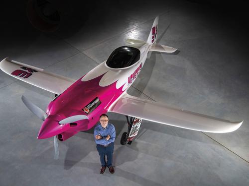 Jeremy Kinney, Associate Director for Research and Curatorial, with the Nemesis NXT in the Boeing Aviation Hangar at the Smithsonian Air and at Space Museum’s Steven F. Udvar-Hazy Center in Chantilly, VA.