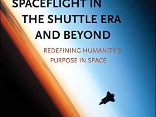 A book cover showing the space shuttle over the horizon. 