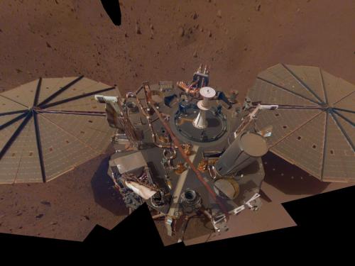 InSight lander, a robotic device with two umbrella-like attachments