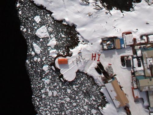 A settlement on Antarctica viewed from above 