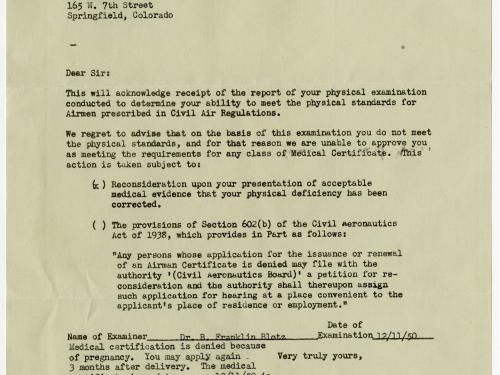 Text of letter on Department of Commerce Civil Aviation Administration letterhead