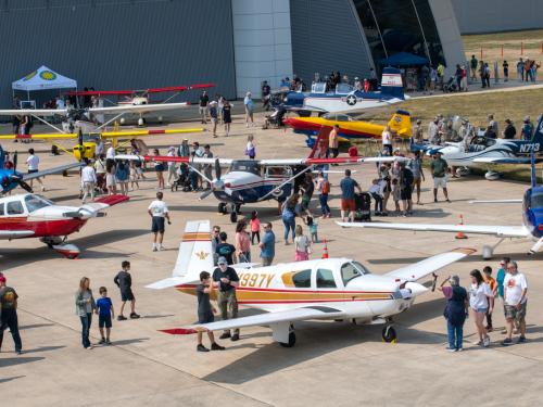 Visitors get a personal look at aircarft on the tarmac outside of the Steven F. Udvar-Hazy Center.