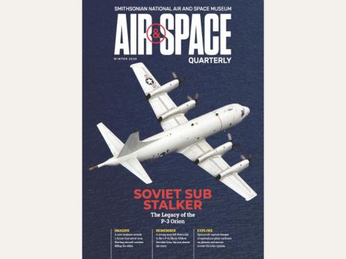 A magazine cover with a large white plane on it and stardust background. 