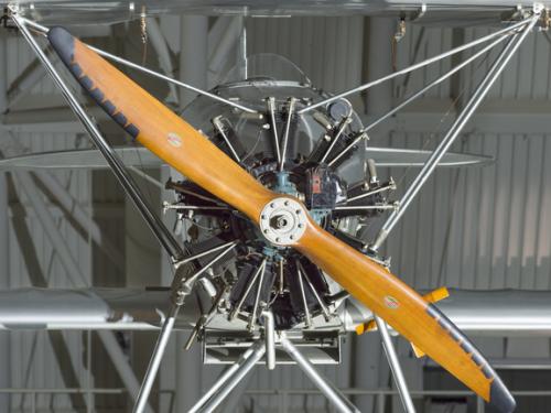 Propellers of a biplane. The biplane is hanging in the museum.