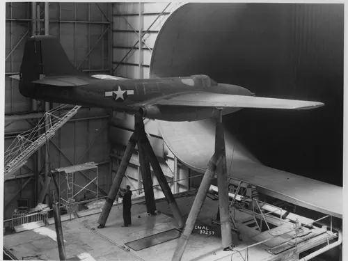 Bell XP-59 on Stands within the Full Scale Wind Tunnel