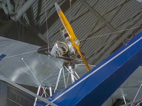 Close up view of an engine and propellers. 