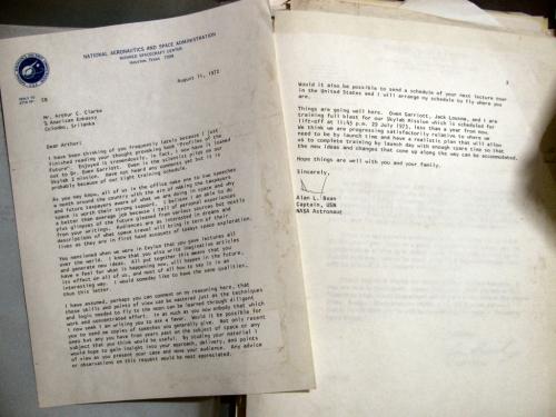 Two pages of a typed letter written to author Arthur C. Clarke by astronaut Alan Bean.