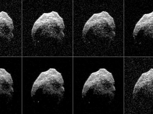 Eight radar perspectives of an asteroid during its closest approach to Earth.