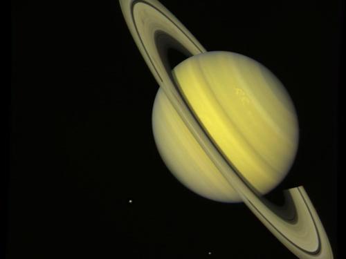 Saturn With Rhea and Dione (True Color)