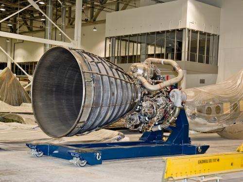 Space Shuttle Main Engine in the Mary Baker Engen Restoration Hangar