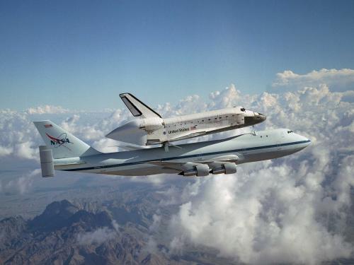 Space Shuttle Discovery Flies Atop 747