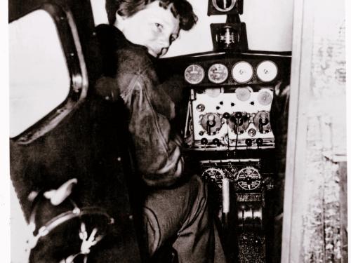 Amelia Earhart Looking Back from the Cockpit