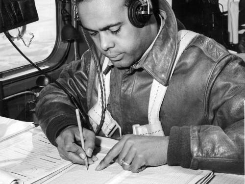 Tuskegee Navigation Cadet on Aircraft Trainer