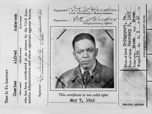 Pilot license belonging to C. Alfred Anderson, an African-American male pilot who served as a flight instructor for the Tuskegee Airmen.