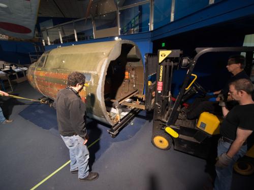 Moving the Martin B-26B Marauder <em>Flak-Bait</em>'s Forward Fuselage